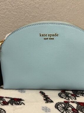 New Kate Spade Morgan Tiffany Blue Leather Double Zip Crossbody Retail $285